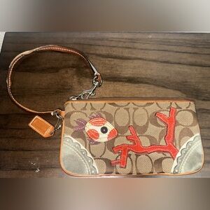 Coach Vintage Signature Fish Coral Appliqué Wristlet